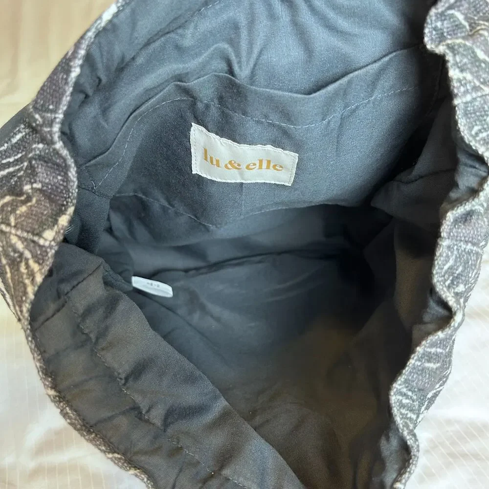 Lu & Elle Gray White & Dark Green Backpack with Brown Faux Leather Straps NWOT